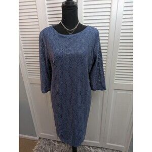 Chico's Sheath Dress Women's 16 (3) Blue Lace Overlay Lined Boho Career Stretch